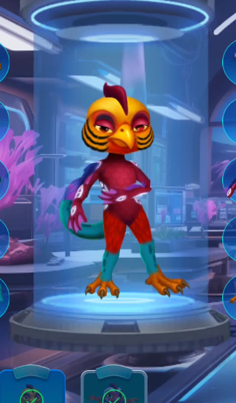 VogueVox, a Humal with an orange crest and red body